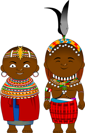 Man and woman in national African clothes, vector and illustrationのイラスト素材