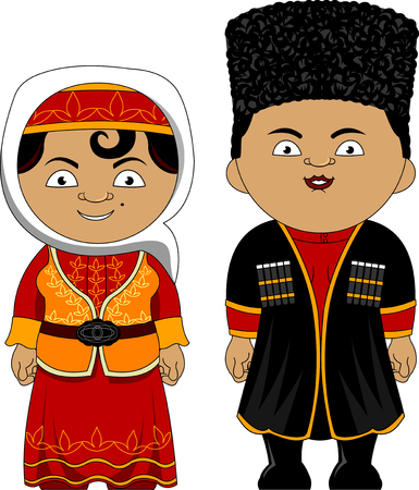 young couple in national traditional costumes, vector and illustrationのイラスト素材