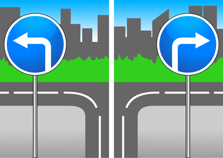 traffic sign turn to the right and traffic sign turn leftのイラスト素材