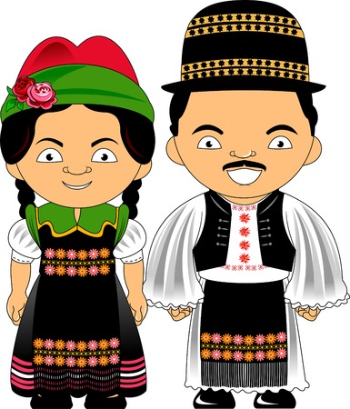 Man and woman in traditional costume, vector flat illustrationのイラスト素材