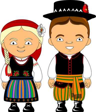 Man and woman in traditional costume, vector flat illustrationのイラスト素材