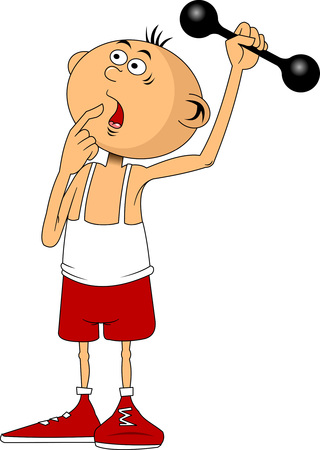 physical education - boy lifting dumbbell sport vector illustrationのイラスト素材