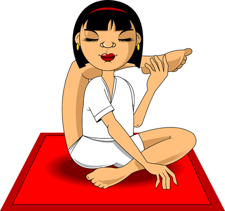 beautiful woman in white tights doing yoga and gymnasticsのイラスト素材