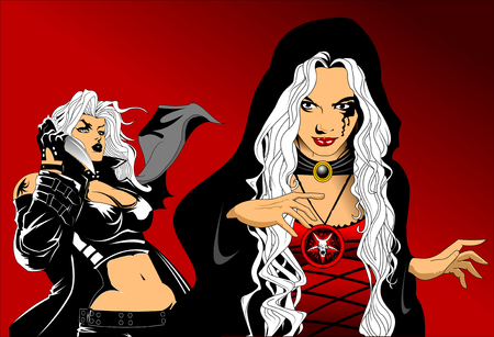 two beautiful witches in black cloaks, vectorのイラスト素材