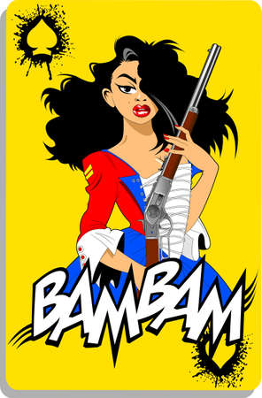 woman in old military uniform with a gun, vector and illustrationのイラスト素材