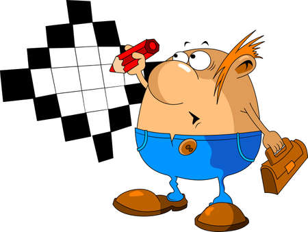 Man solve a difficult crossword puzzle. Vector and illustrationsのイラスト素材
