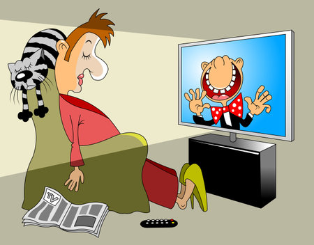 The man has fallen asleep in an armchair in front of the TVのイラスト素材