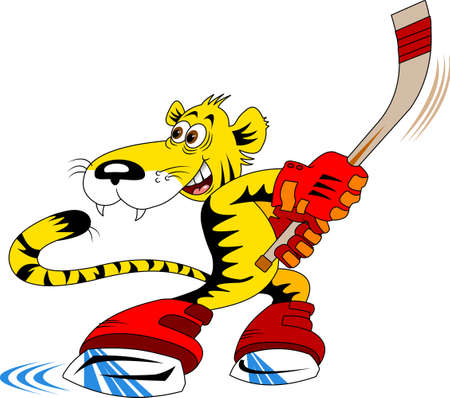 Gay tiger cub playing hockey. Vector and illustrationのイラスト素材