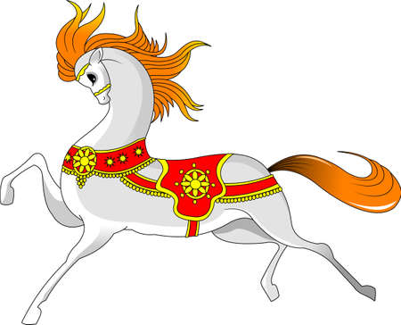 Beautiful white horse. Running horse. Vector and illustrationのイラスト素材