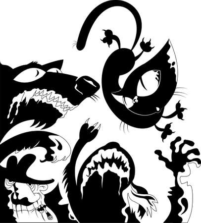 Two dogs and the man catch a black catのイラスト素材