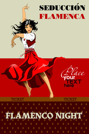 Flamenco evening invitation card with dancer on cover, illustrationのイラスト素材