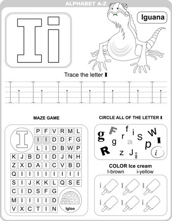Worksheet for learning alphabet. Kids learning material. Letter Iのイラスト素材