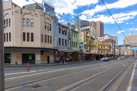 Sydney light rail stops at Paddy's Markets.The Sydney light rail network is serving the Australian city of Sydney.のeditorial素材