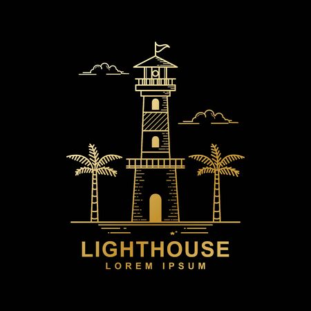 lighthouse design outline style isolated black backgroundのイラスト素材