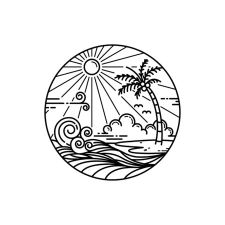 summer on tropical island, line art style designのイラスト素材