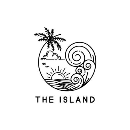 beach waves on tropical islands, line art style designのイラスト素材