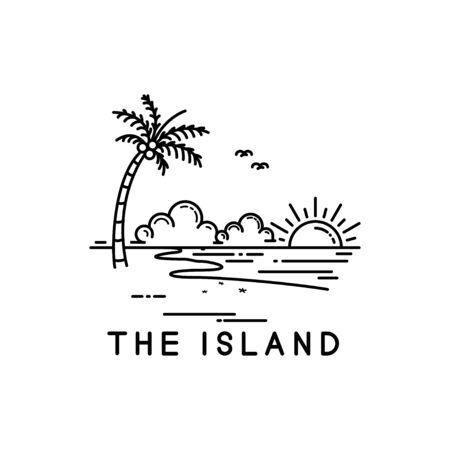 beach on a tropical island, line art style designのイラスト素材