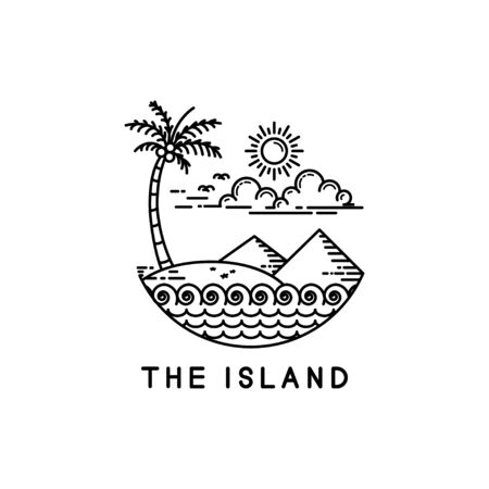 coastline on tropical island, line art style designのイラスト素材