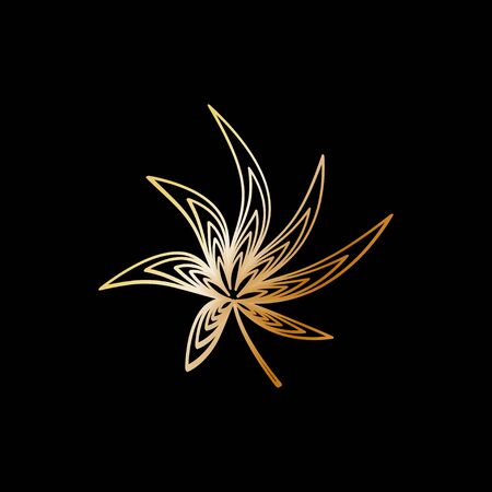 Gold marijuana leaf logo that isolated black backgroundのイラスト素材