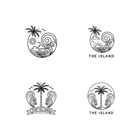 summer on tropical island, mono line style designのイラスト素材