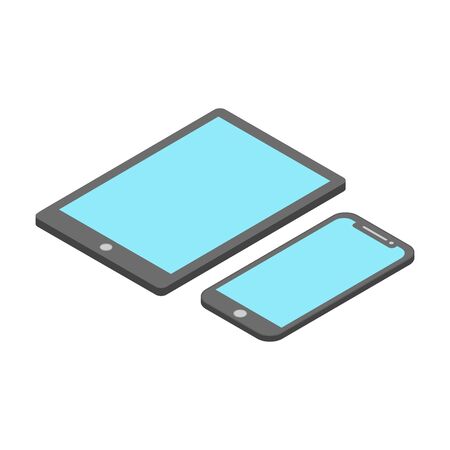 isometric smart phone devices. tablets and smartphones, a modern flat design isolated from a white backgroundのイラスト素材