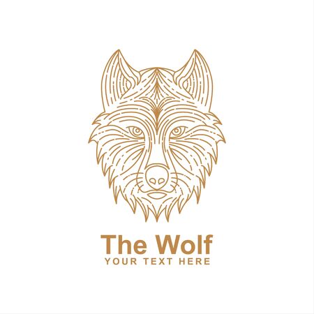 wolf head line art design isolated white backgroundのイラスト素材