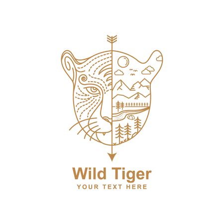 tiger line art design and habitat illustration in the wildのイラスト素材