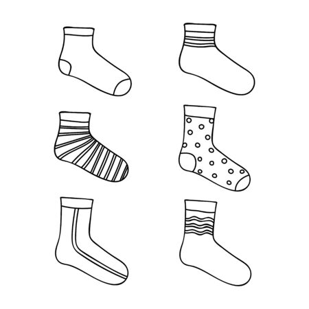 collection of sock design outline isolated white backgroundのイラスト素材