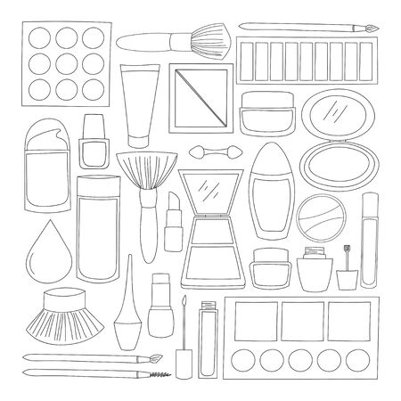 make up equipment outline design isolated white backgroundのイラスト素材