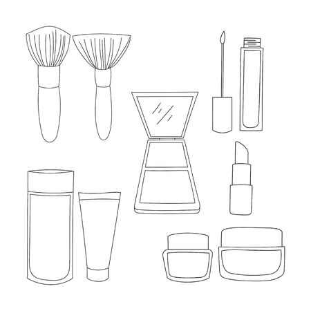 make up equipment outline design isolated white backgroundのイラスト素材