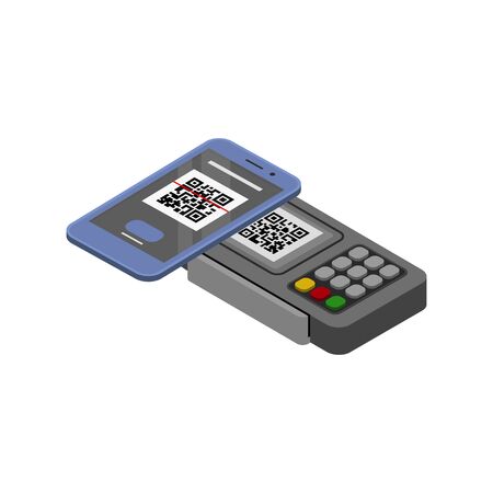 Contactless payment system by scanning QR codes, vector illustrationsのイラスト素材