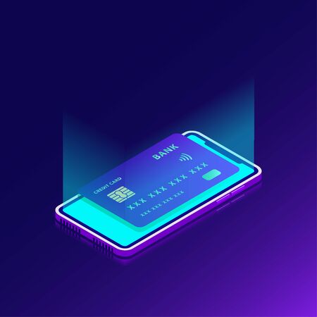 smart card in the smart phone display contactless payment concept vector illustrationのイラスト素材