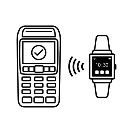 NFC Payment Vector Outline. payment by smart watchのイラスト素材
