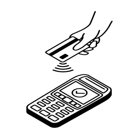 Vector Outline of NFC Payments. Pos terminal confirms contactless payment from credit card.のイラスト素材