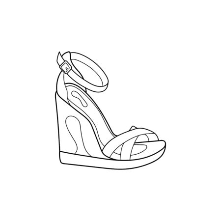 Vector design outline of wedge shoes with straps for fashion with isolated white backgroundのイラスト素材