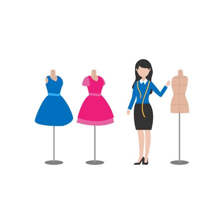 illustration of the profession of a fashion designer who works to make clothes and dresses designs vector isolated white backgroundのイラスト素材