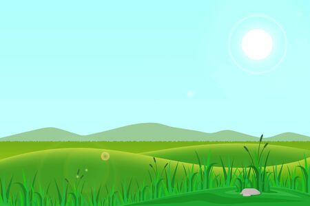 vector illustration of a natural landscape of hills with meadows in the morningのイラスト素材
