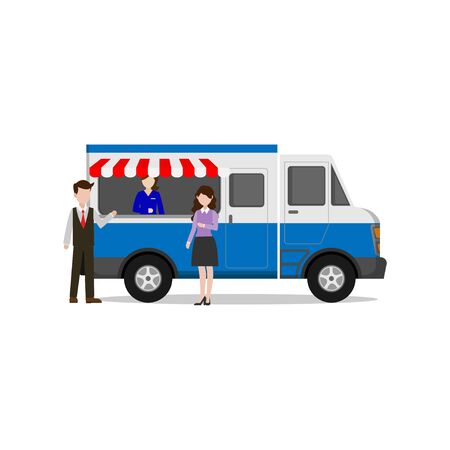 illustration of a fast food seller in a food truck concept that is easily accessible to consumers isolated from a white backgroundのイラスト素材
