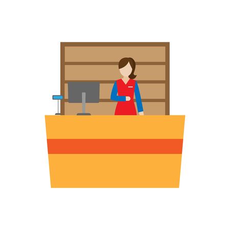 professional illustration design of a professional cashier working in mini markets and supermarkets to service paymentsのイラスト素材