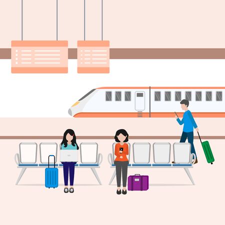 illustration of activities at the train station vector designのイラスト素材