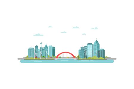 bridge in the middle of the city smart modern city concept flat designのイラスト素材