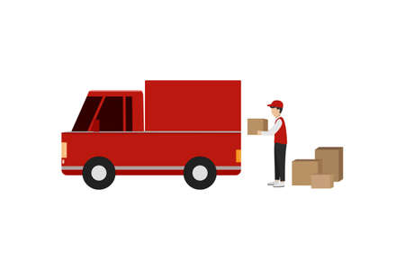 delivery of goods ready to ship by truck fast delivery service concept vector design isolated on...