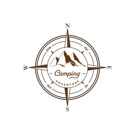 Camping compass and mountain vector illustration isolated on white backgroundのイラスト素材