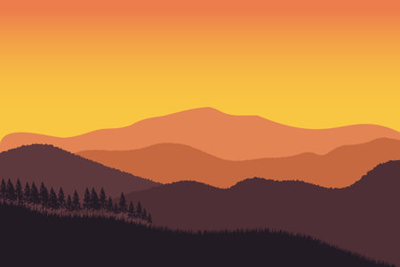 mountain ridge landscape vector illustration with orange gradient colorのイラスト素材