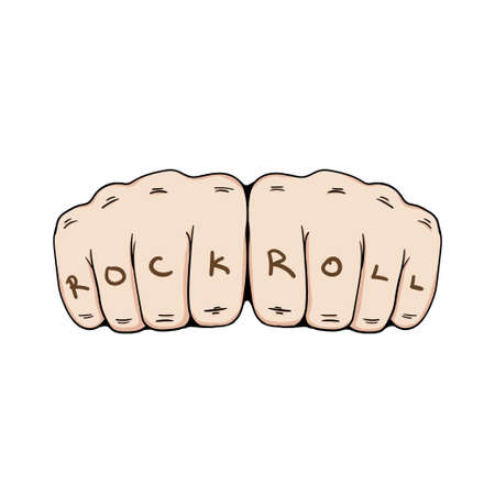 music concept rock and roll punch fists isolated on white background, vector illustrationのイラスト素材