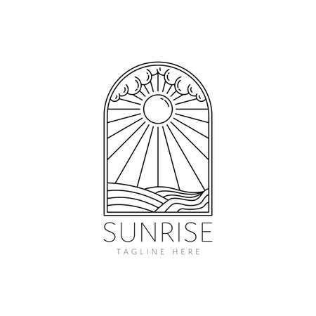 sunrise badge mono line style design vector illustrationのイラスト素材