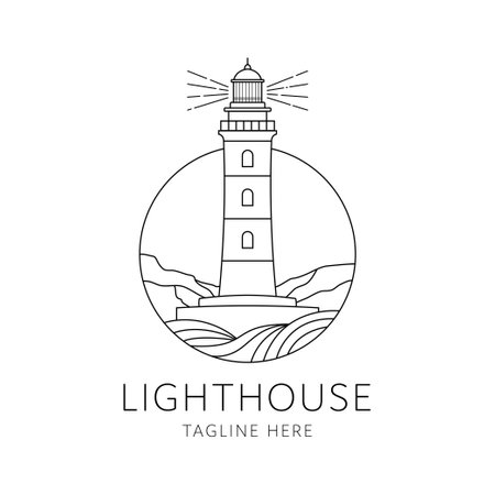 lighthouse badge monoline style design isolated on white backgroundのイラスト素材
