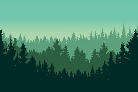 Green pine forest landscape silhouette vector illustrationのイラスト素材