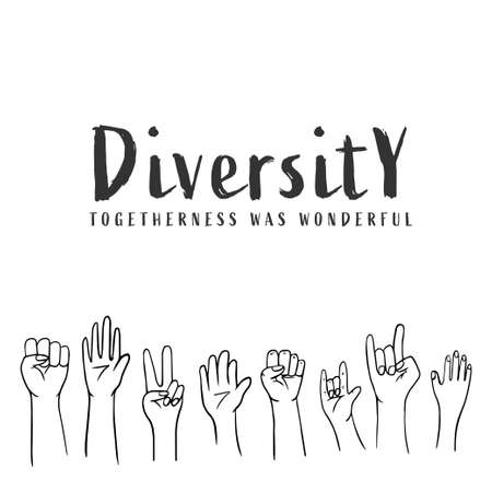 diversity of people's hand shapes hand drawn doodle design on white backgroundのイラスト素材