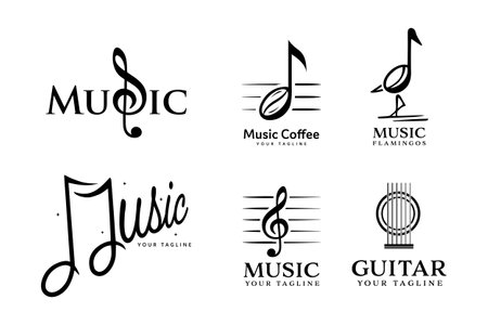 music logo collection monogram silhouette isolated on white backgroundのイラスト素材